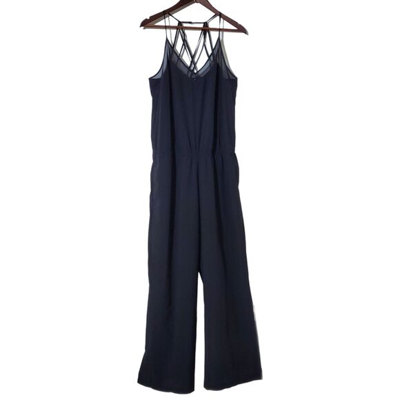 Fabletics Dash Jumpsuit Size XL Black Strappy Wide Leg Casual Athleisure - Picture 1 of 8